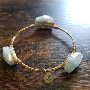 Bourbon and Bowties Gold Toned Aquamarine Stone Bangle Bracelet
